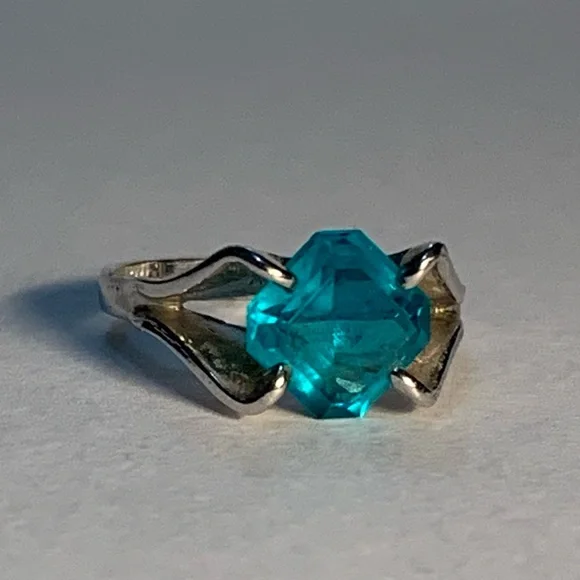 New vintage blue zircon December aquamarine March birthstone silver ring - Picture 1 of 12